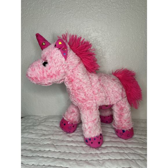 Hug & Luv Pink Unicorn Plush Heart Print Glitter Eyes Pink 13” - Picture 2 of 7